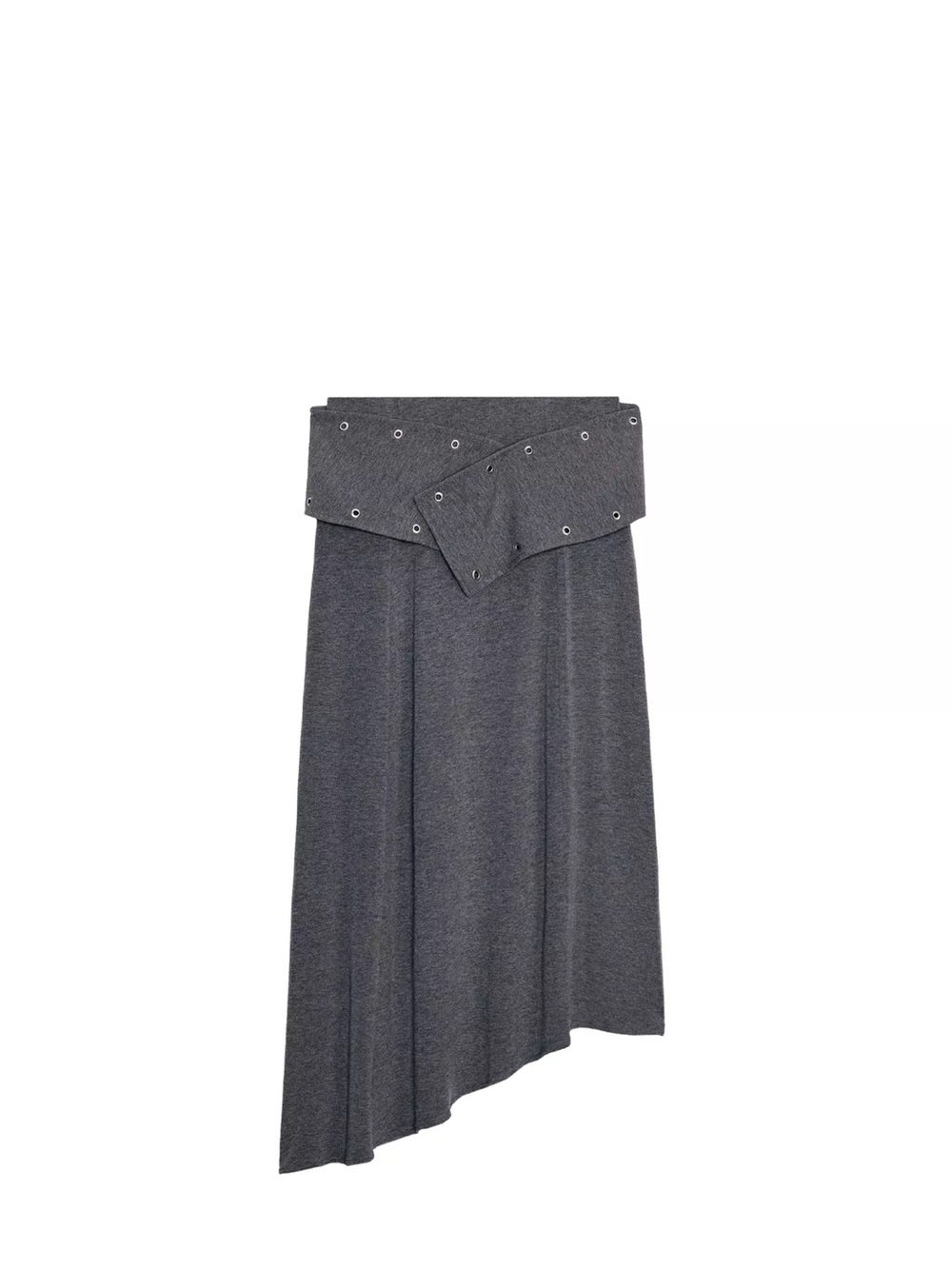 Zara Asymmetric Dark Gray Eyelet Detail midi Skirt